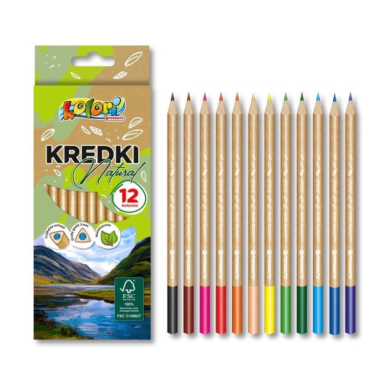 Kredki ołówkowe trójkątne natural 12 kolorów KOLORI TT8887 PENMATE