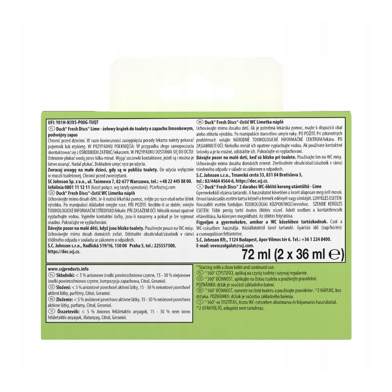 Żelowy krążek do WC DUCK zapas 2x36ml lime