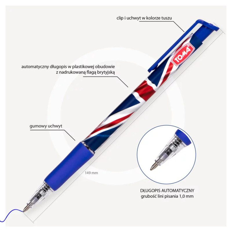 Długopis automatyczny Brytyjczyk niebieski TO-068 TOMA