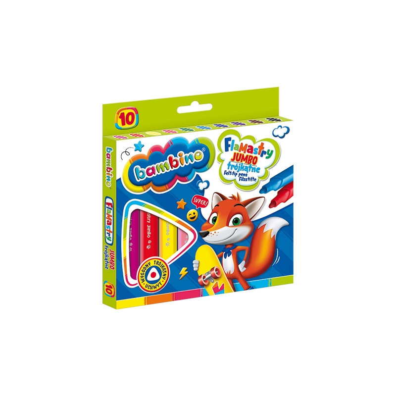 Flamastry trójkątne dla dzieci Jumbo Zestaw 10 kolorów Pisaki Mazaki BAMBINO St.Majewski