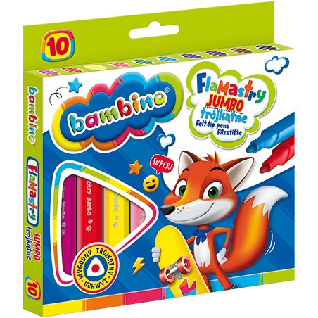 Flamastry trójkątne dla dzieci Jumbo Zestaw 10 kolorów Pisaki Mazaki BAMBINO St.Majewski