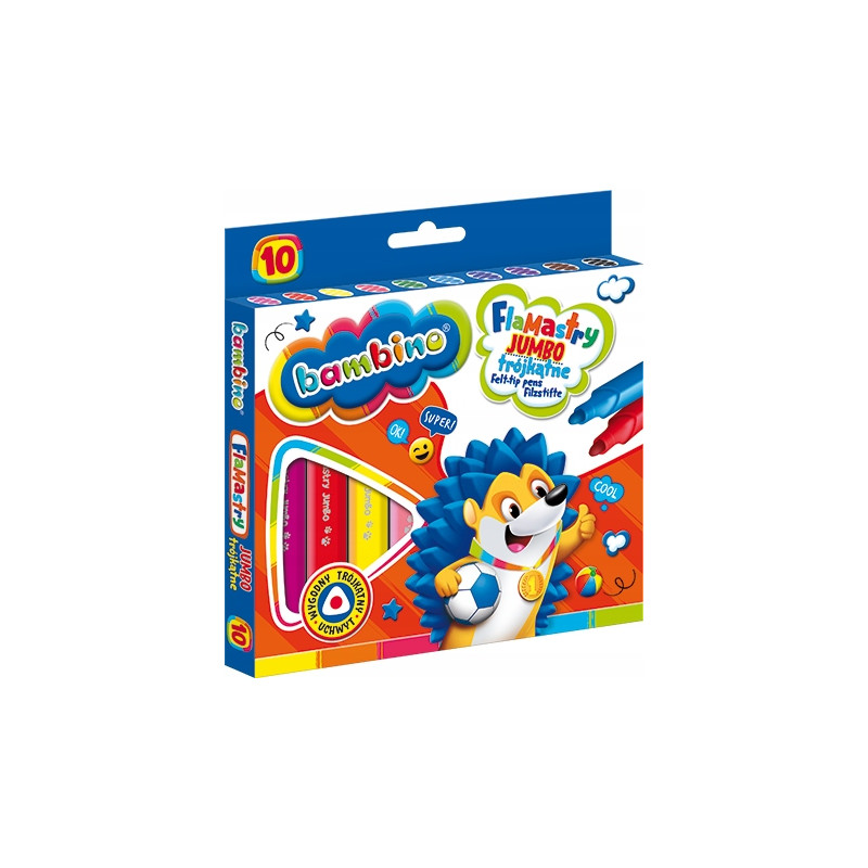 Flamastry trójkątne dla dzieci Jumbo Zestaw 10 kolorów Pisaki Mazaki BAMBINO St.Majewski
