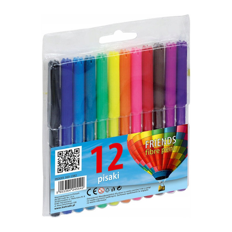 Flamastry FRIENDS fibre pens 12kolorów 160-1382 GRAND