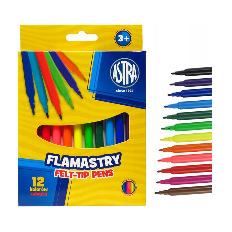 Flamastry zestaw 12 kolorów pisaki mazaki 314107001 ASTRA