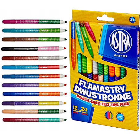 Flamastry dwustronne zestaw 12 sztuk  24 kolory pisaki mazaki 314118001 ASTRA