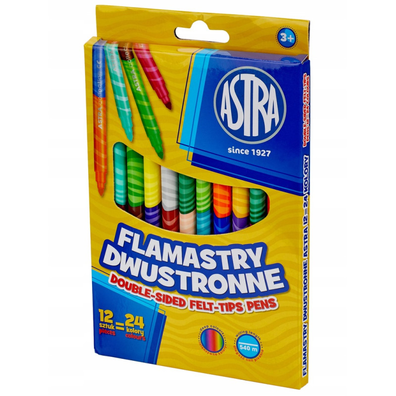 Flamastry dwustronne zestaw 12 sztuk  24 kolory pisaki mazaki 314118001 ASTRA