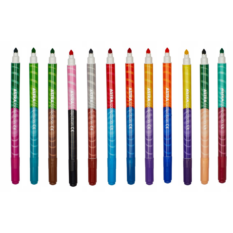 Flamastry dwustronne zestaw 12 sztuk  24 kolory pisaki mazaki 314118001 ASTRA