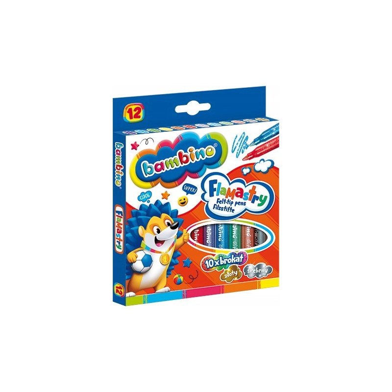 Flamastry brokatowe dla dzieci Zestaw 12 kolorów Pisaki Mazaki BAMBINO St.Majewski