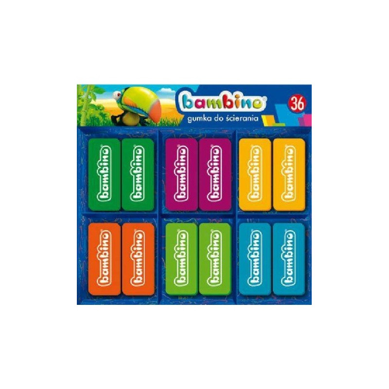 Gumki szkolne do ścierania mazania Display 36 sztuk BAMBINO St.Majewski
