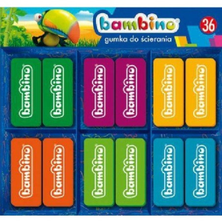 Gumki szkolne do ścierania mazania Display 36 sztuk BAMBINO St.Majewski