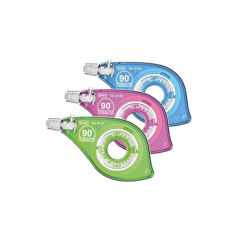 Korektor w taśmie 12m x 5mm z przekręcaną końcówką. boczna i pionowa TO-0125 TOMA