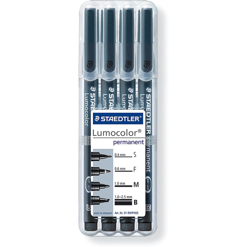 Foliopis LUMOCOLOR zestaw 4grubości (0,4 0,6 1,01,0-2,5mm) czarne S 31-9 WP4GS STAEDTLER