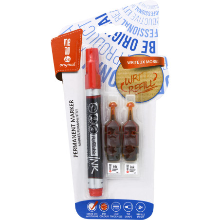 Marker permanentny MEMOBE + 2 ampułki, okrągła końcówka, czerwony MM011-05