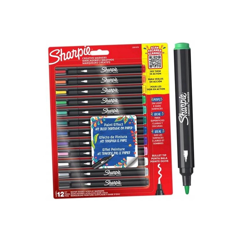 Markery artystyczne akrylowe SHARPIE (12 kolorów) 2201070