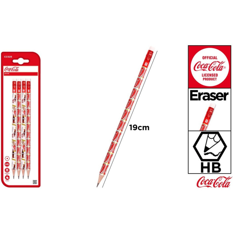 Ołówek HB z gumką 4szt. emblematy COCA-COLA CC025 MP Poland