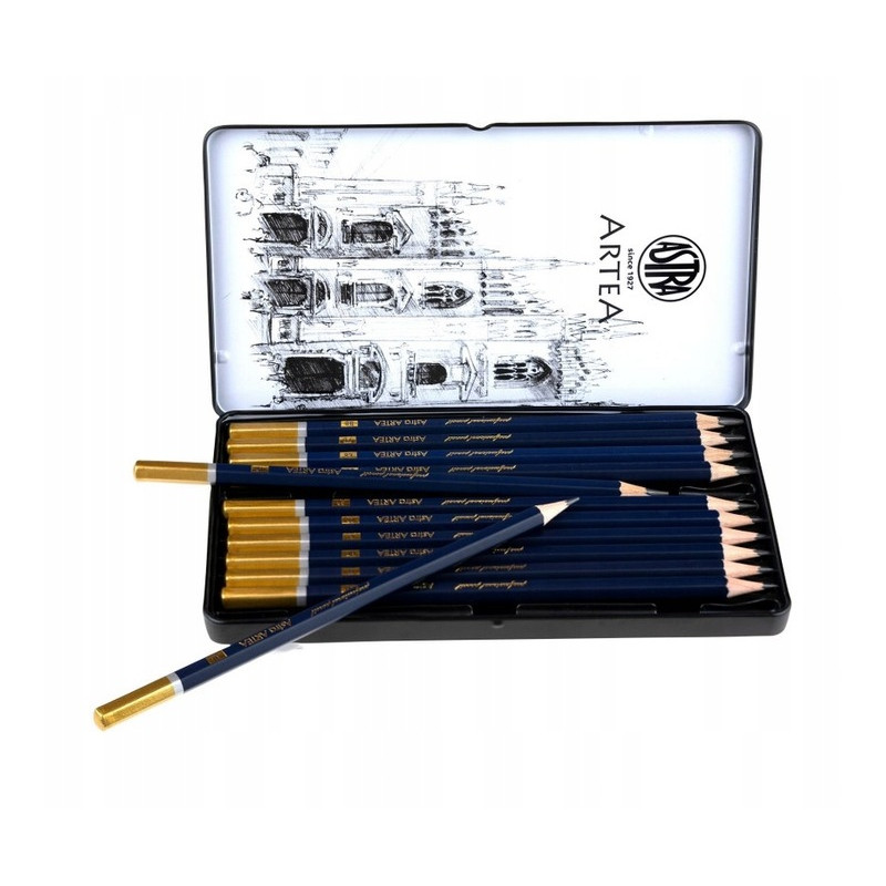 Zestaw ołówków od 8B do 3H 12 sztuk w metalowym pudełku 206120013 ASTRA