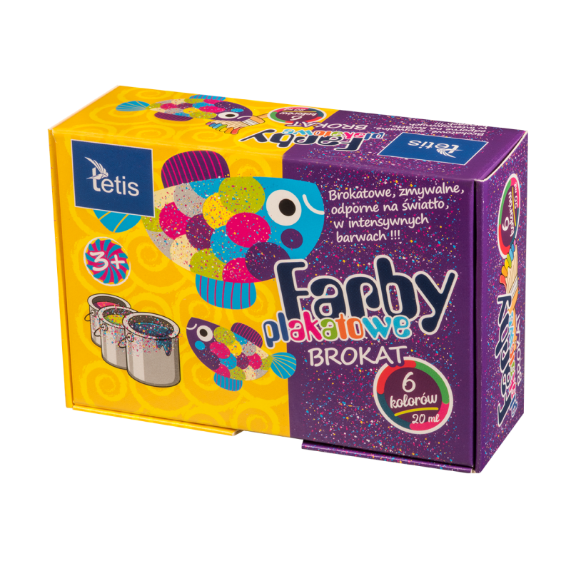 Farby plakatowe brokatowe 20ml. 6 kolorów KF003-A TETIS