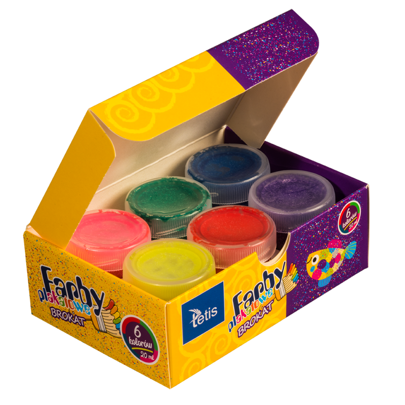 Farby plakatowe brokatowe 20ml. 6 kolorów KF003-A TETIS