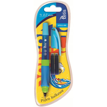 Pióro kulkowe niebieskie obudowa niebieska 0,7mm + 2 razy nabój KP511-NN TETIS