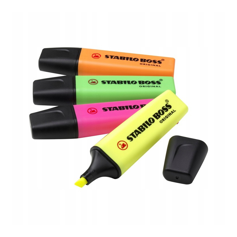 Zakreślacz STABILO BOSS 4szt.neon w etui z wieszaczkiem 70/4