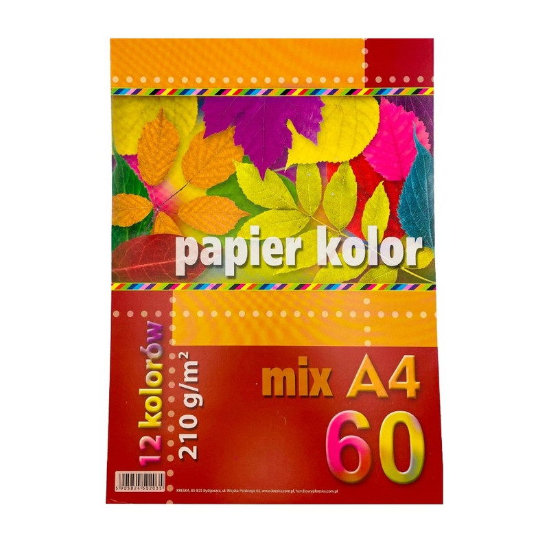 Papier A4 kolorowy mix 12 kol. 210g (60ark) KRESKA