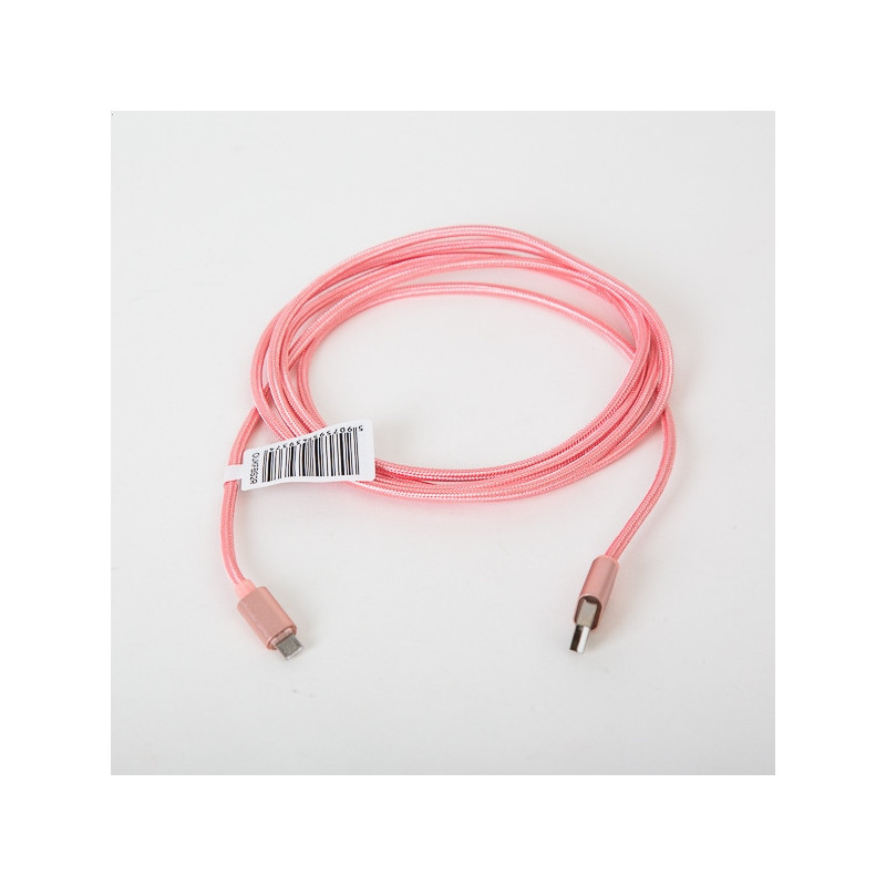 Kabel USB-A - microUSB 2m pleciony jasny różowy OMEGA IGUANA (43937)