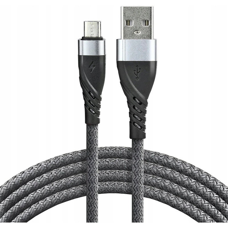 Kabel USB-A - microUSB 1m 2,4A pleciony szary EVERACTIVE (CBB-1MG)
