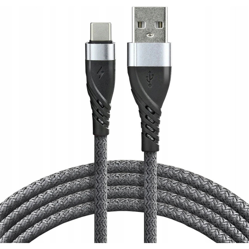 Kabel USB-A - USB-C 1m 3A pleciony szary EVERACTIVE (CBB-1CG)