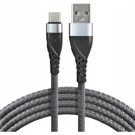 Kabel USB-A - USB-C 1m 3A pleciony szary EVERACTIVE (CBB-1CG)