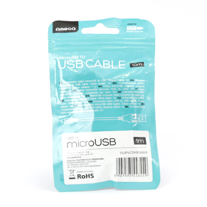 Kabel USB-A - microUSB 1m 2A czarny OMEGA BAJA (44344)