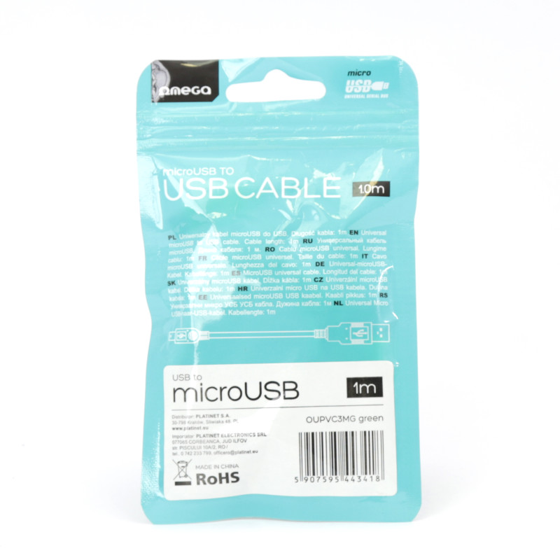Kabel USB-A - microUSB 1m 2A zielony OMEGA BAJA (44341)
