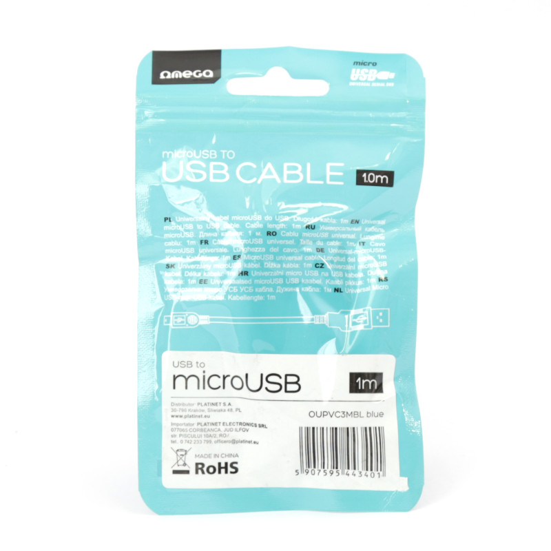 Kabel USB-A - microUSB 1m 2A niebieski OMEGA BAJA (44340)