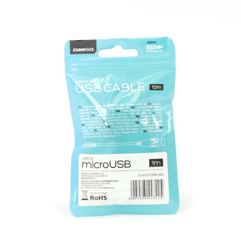 Kabel USB-A - microUSB 1m 2A czerwony OMEGA BAJA (44342)