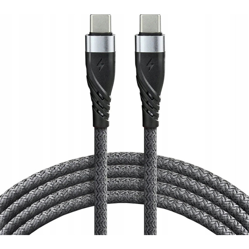 Kabel USB-C - USB-C 1m 3A 60W pleciony szary EVERACTIVE (CBB-1PDG)