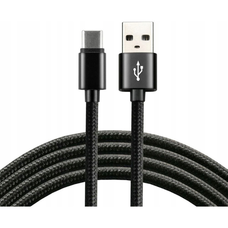 Kabel USB-A - USB-C 0,3m 3A pleciony czarny EVERACTIVE (CBB-0.3CB)
