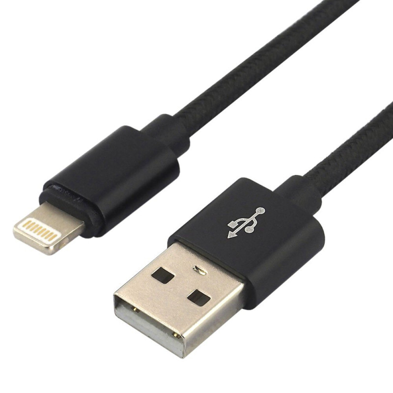 Kabel USB-A - Lightning 2m 2,4A pleciony czarny EVERACTIVE (CBB-2IB)