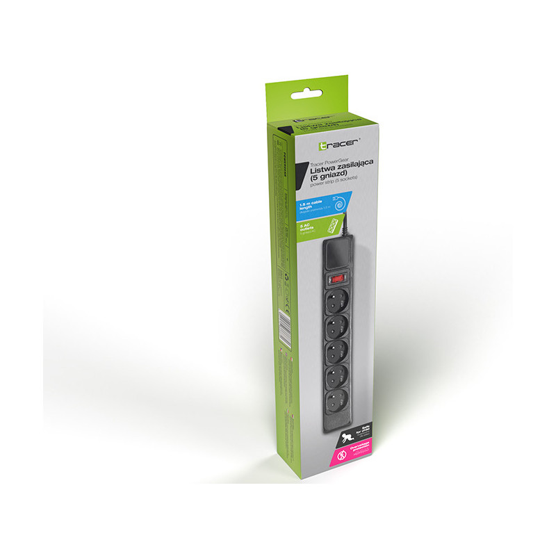 Listwa zasilająca 5g/1,5m czarna PowerGear TRALIS46843 TRACER