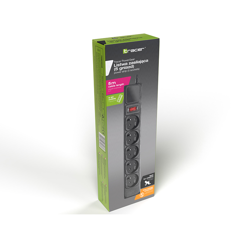 Listwa zasilająca 5g/5m czarna PowerGear TRALIS47138 TRACER