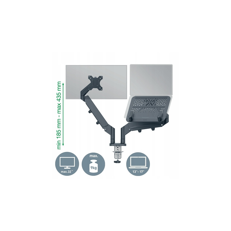 Ramię do monitora i laptopa podwójne Ergo ciemnoszare 65380089 LEITZ