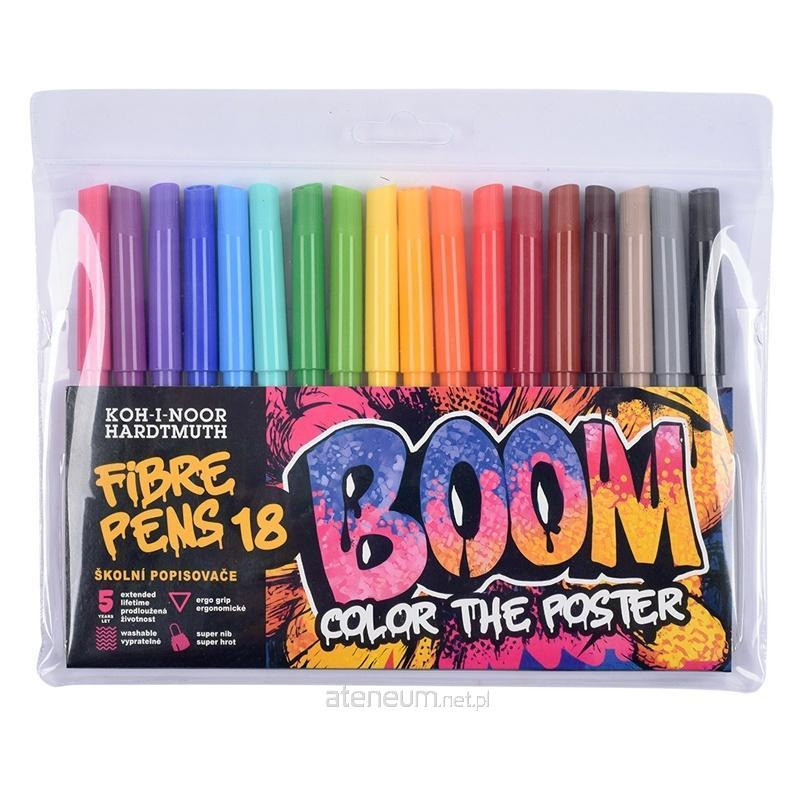 Flamastry szkolne 18 kolorów w etui BOOM 771022AH07TE1204 KOH-I-NOOR