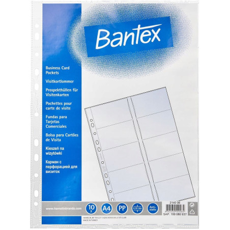 Koszulki krystaliczne na 20 wizytówek A4 PP 100mic 10 sztuk 100080937 BANTEX