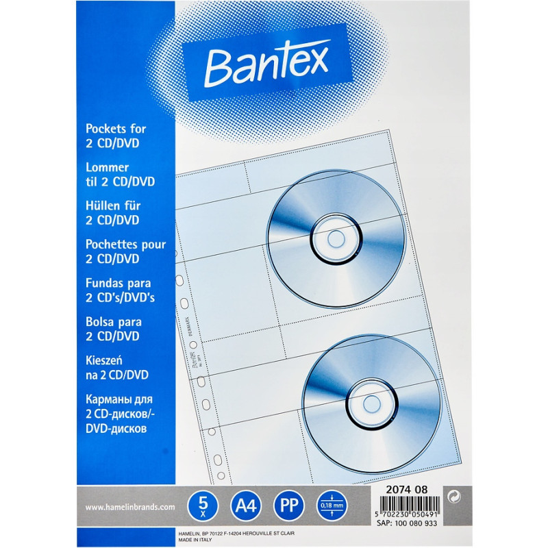 Koszulki groszkowe A4 na 2 płyty CD DVD 180mic 5 sztuk A4 100080933 BANTEX