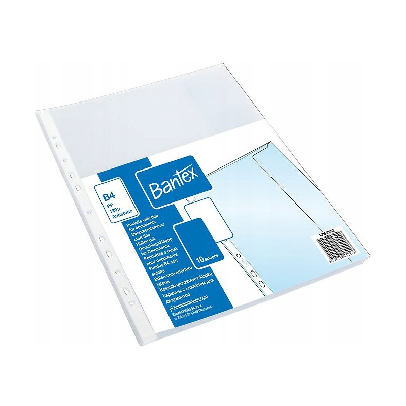 Koszulki groszkowe na dokumenty B4 z klapką 120mic 10 sztuk 100550133 BANTEX