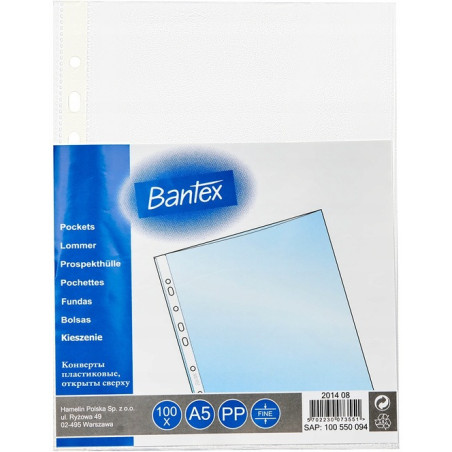 Koszulki groszkowe na dokumenty A5 48mic 100 sztuk w folii 100550094 BANTEX