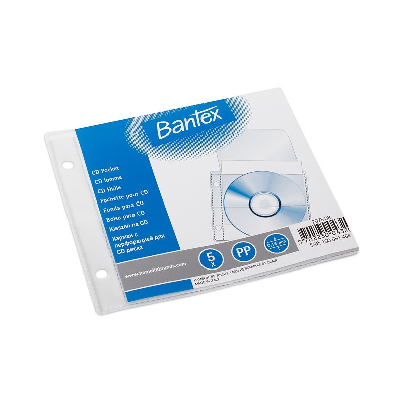 Koszulki groszkowe na płyty CD/DVD 13x15 cm 180mic 5 sztuk 100551464 BANTEX