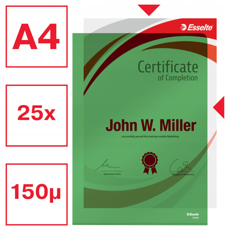 Ofertówki krystaliczne na dokumenty A4 150mic 25 sztuk zielone 55436 ESSELTE