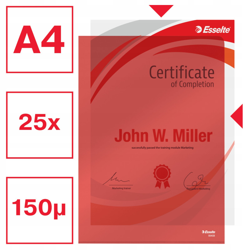 Ofertówki krystaliczne na dokumenty A4 150mic 25 sztuk czerwone 55433 ESSELTE
