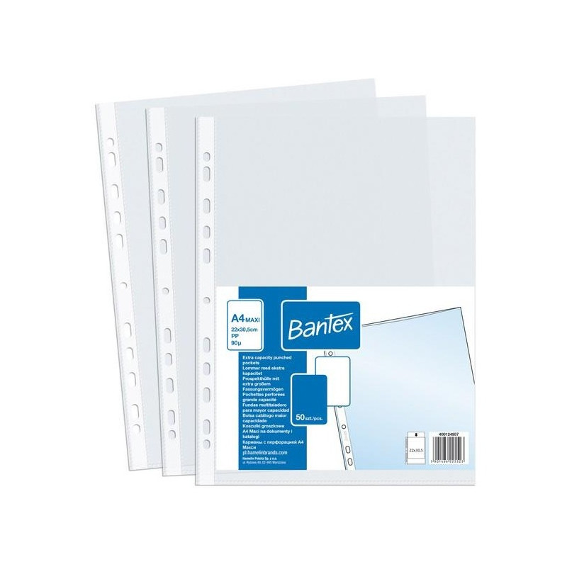 Koszulki groszkowe na dokumenty A4 MAXI 90mic 50 sztuk 400124957 BANTEX