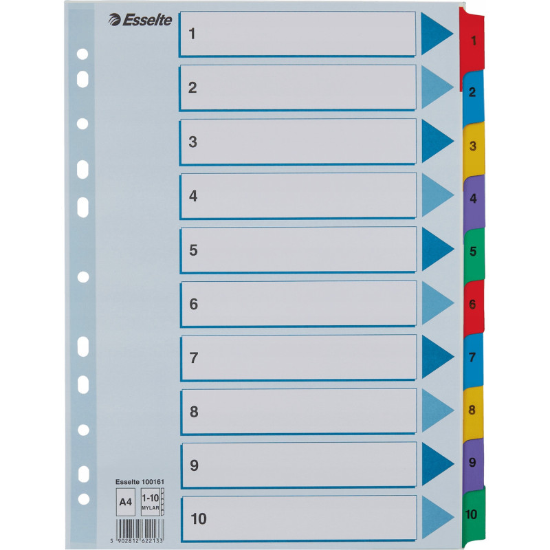 Przekładki kartonowe MYLAR A4 1-10 białe 100161 ESSELTE