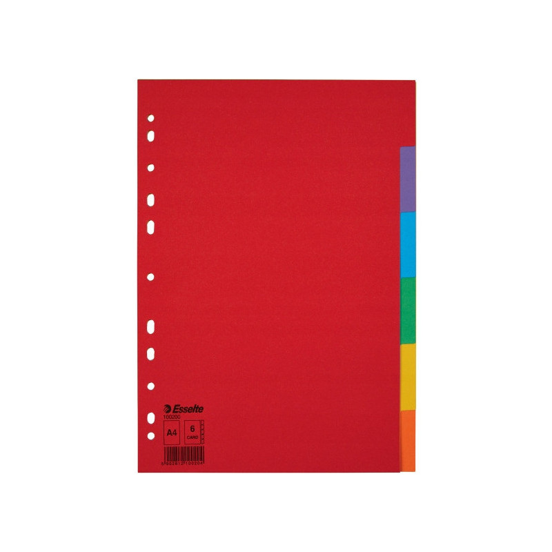 Przekładki karton A4 6 kart ESSELTE 100200 kolorowe bez karty opisowej